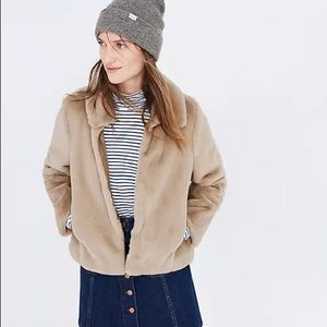madewell | shrunken faux mink fur teddy jacket sandstone l